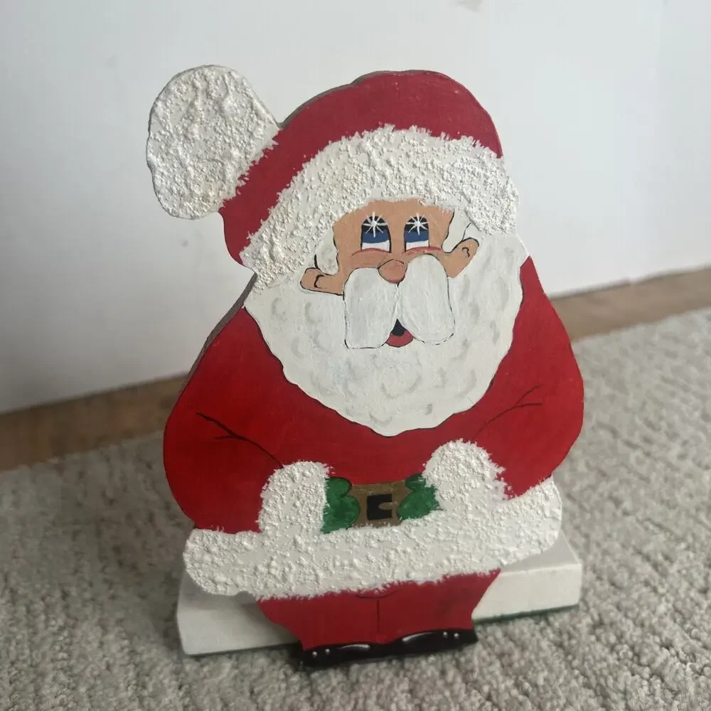 Vintage Hand Painted Wood Christmas Santa Mrs Clause Napkin/Card Holder 7
